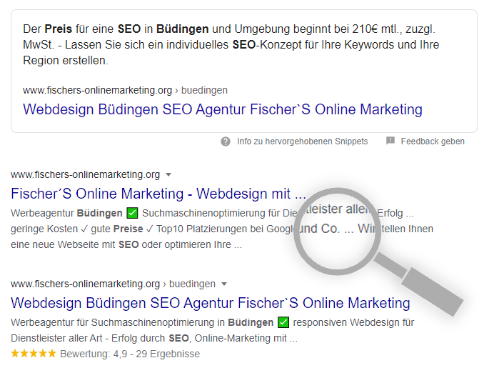 Darstellung des Suchergebnis in den SERPS